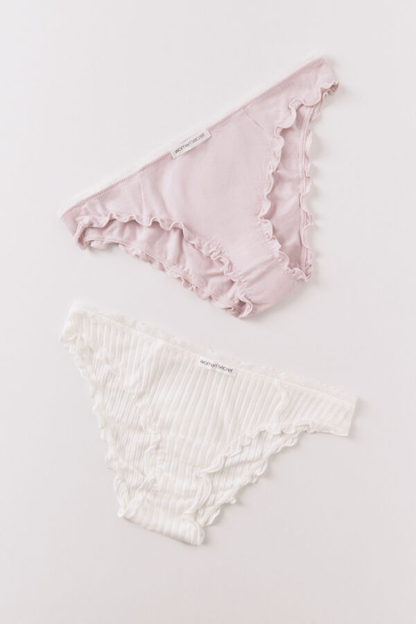 Women'secret Pakovanje 2 komada rozih i belih dezeniranih pamučnih klasičnih gaćica Print