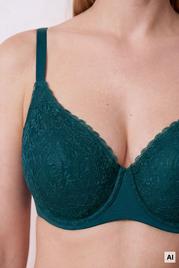 Women'secret Tamnozeleni čipkasti push-up grudnjak GORGEOUS Zelena