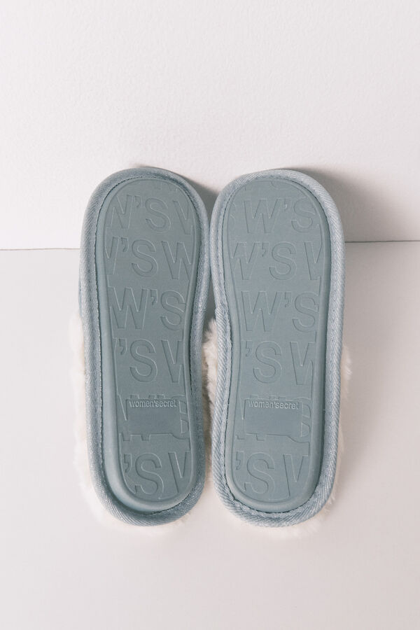 Women'secret Zelene sobne papuče od lureks krzna sa rebrastom teksturom Zelena