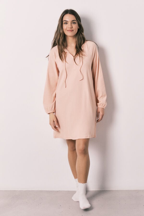 Women'secret Roze pamučna rebrasta midi spavaćica Narandžasta