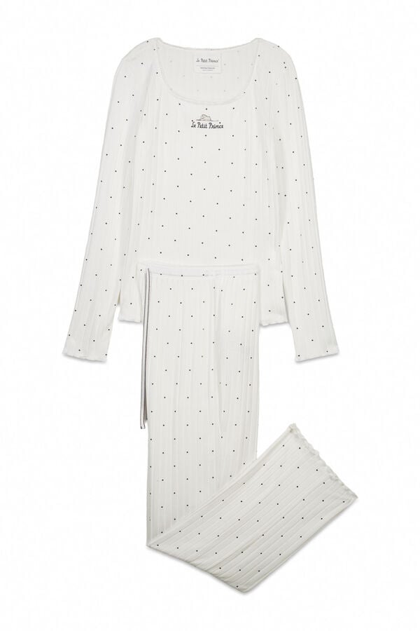 Women'secret Bela rebrasta duga pidžama sa printom zvezda Bež