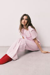 Women'secret Pamučna duga pidžama kratkih rukava na pruge Roze