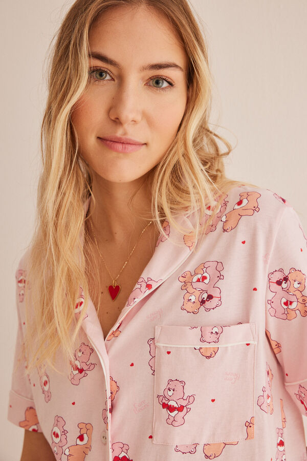Womensecret Gondos Bocsok-mintás, inges pizsama, 100% pamutból rózsaszín