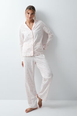 Pijama largo camisero algodón flores
