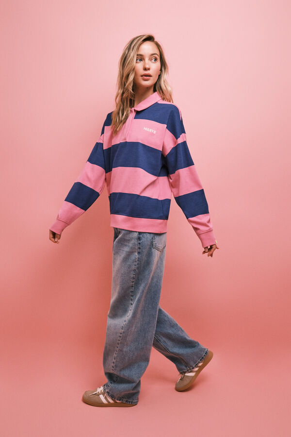 HI&BYE Roze i plava prugasta polo dukserica Print