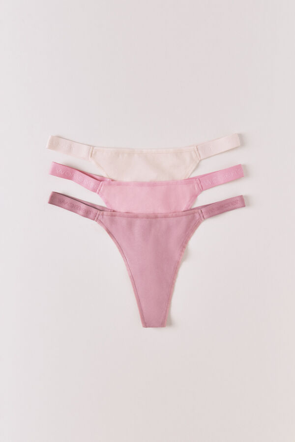 Women'secret 3 roze pamučne tanga gaćice sa logom Print