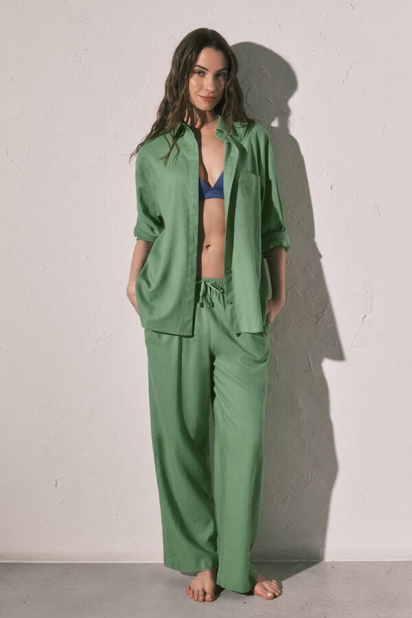 Women'secret Zelena lanena ko&scaron;ulja dugih rukava Zelena