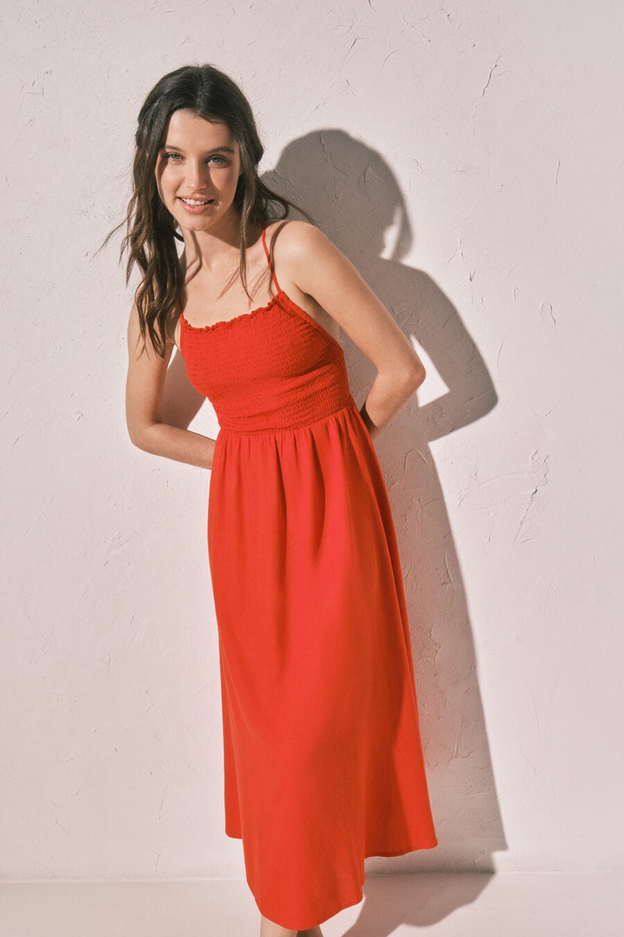 Vestido largo con lino naranja