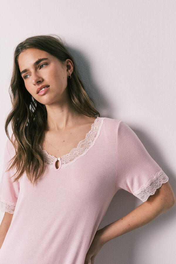 Women'secret Roze midi spavaćica od viskoze i čipke Roze