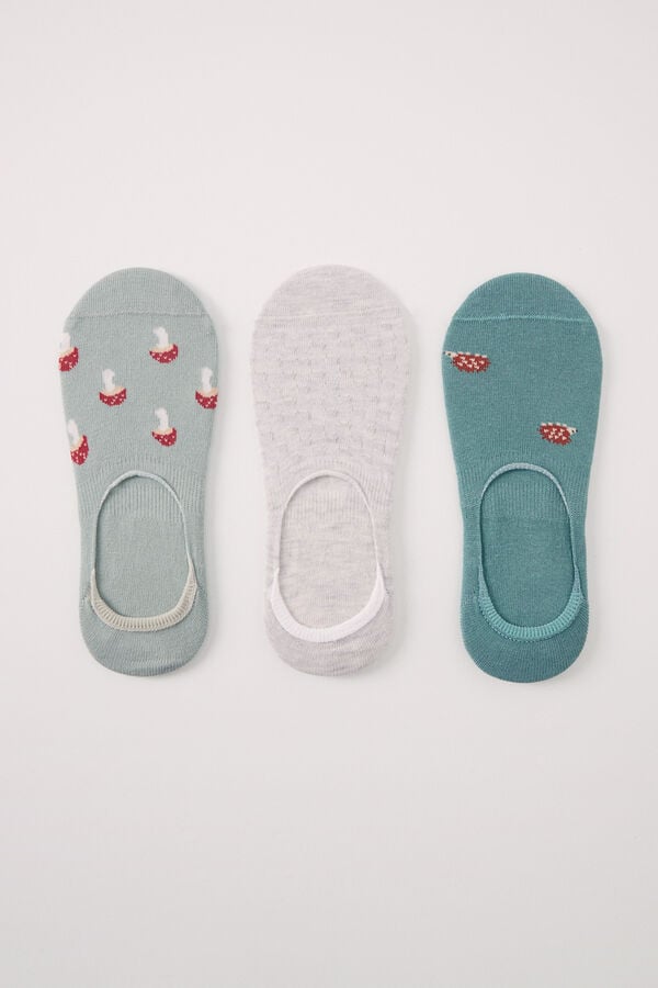 Women'secret Pack 3 calcetines invisibles algod&oacute;n hongos estampado