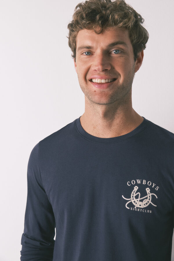 Women'secret Pijama largo 100% algod&oacute;n country azul azul