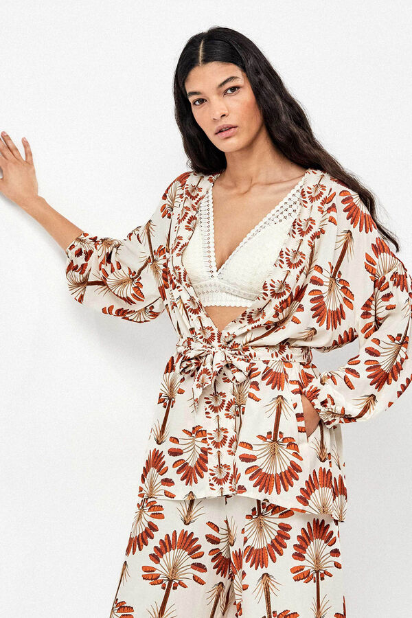 Gisela Palm print kimono white