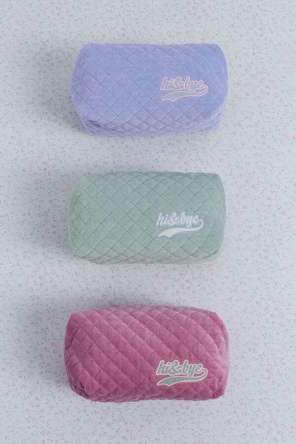 HI&BYE Trousse de toilette en velours vert avec logo brod&eacute; vert