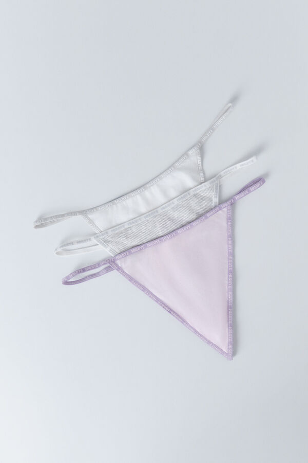 HI&BYE Pakovanje od 3 bele, sive i ružičaste tange Print