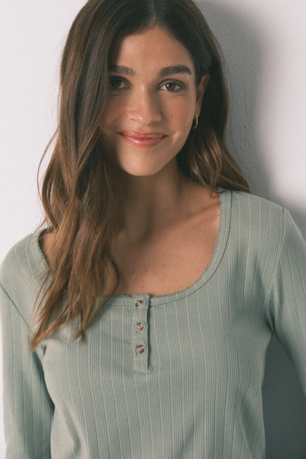 Women'secret Zelena pamučna duga cvetna pidžama Zelena