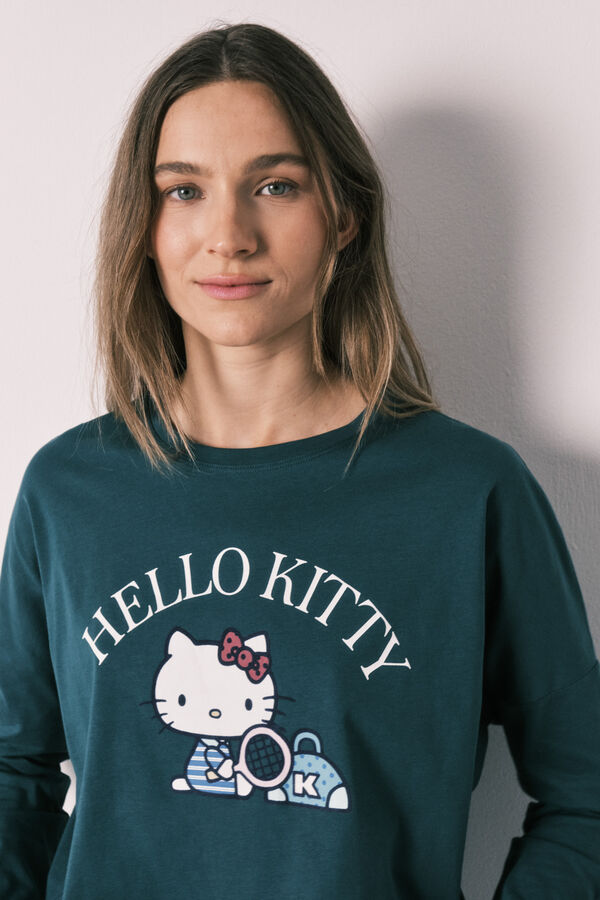 Women'secret Zelena pamučna duga pidžama Hello Kitty Zelena
