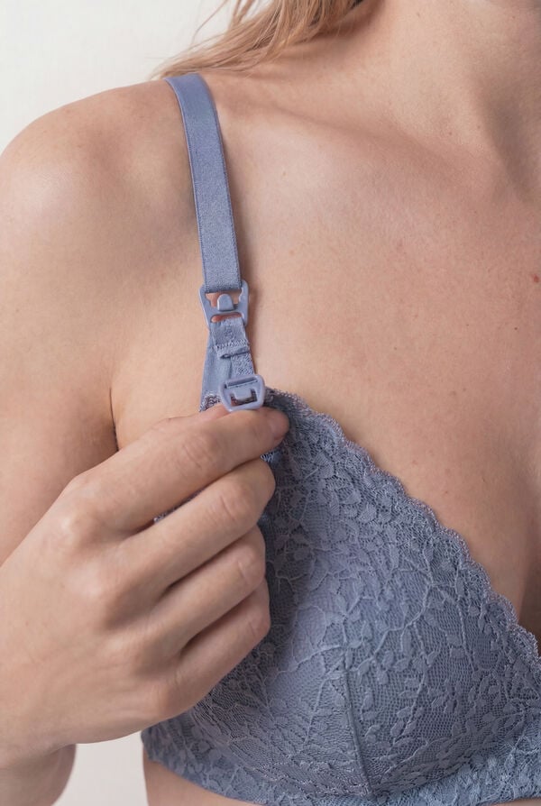 Women'secret Plavi čipkasti trouglasti grudnjak za dojilje sa punjenjem LOVELY Plava