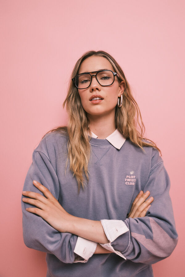 HI&BYE Sweatshirt de felpa em algod&atilde;o cinzento cinzento