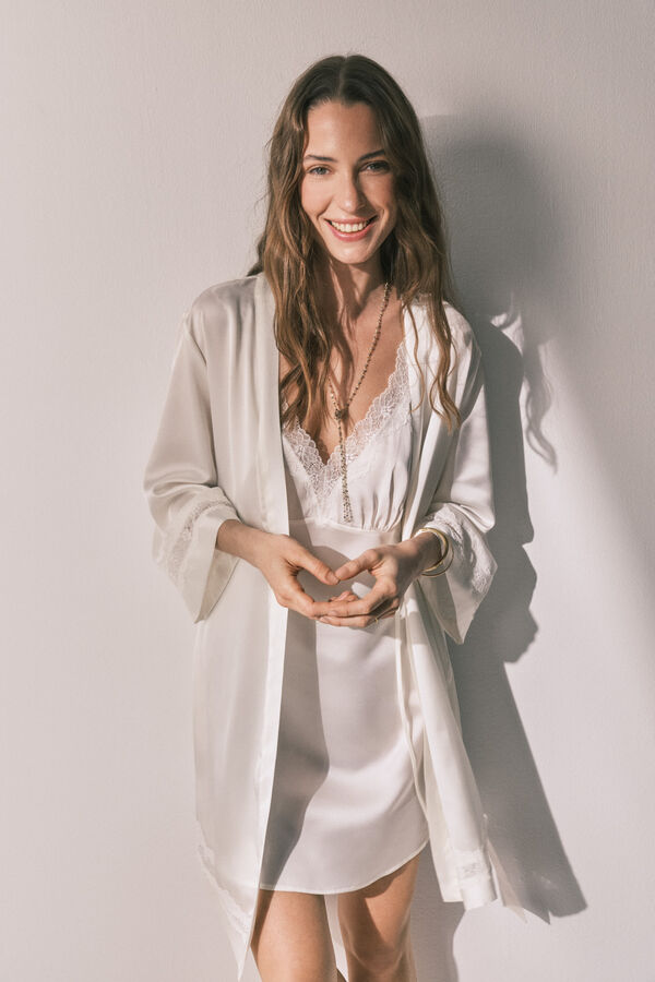 Women'secret Bež satenski dugi kućni ogrtač Bež