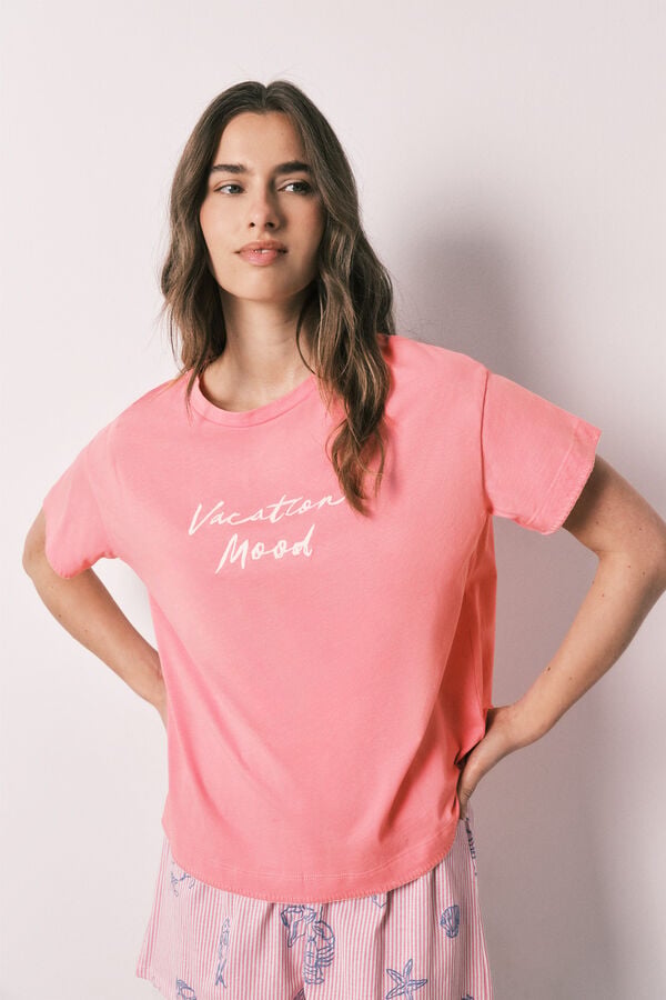 Women'secret Roze pamučna kratka pidžama Roze