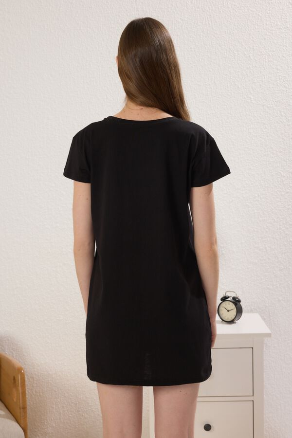 Trendyol Camisa de dormir curta em algod&atilde;o preto