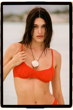 Women'secret Top bikini frunce efecto seda naranja
