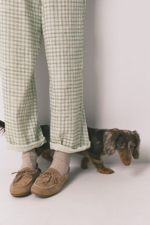 Women'secret 100% pamučna karirana duga ko&scaron;ulja pidžama Zelena