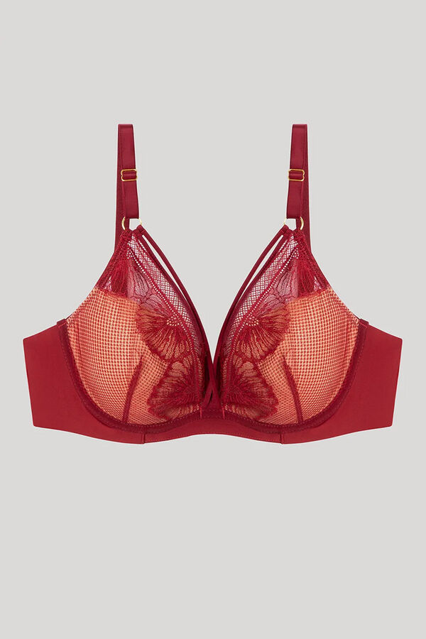 Gisela Push-up hat&aacute;s&uacute; vir&aacute;gmint&aacute;s csipke bralette melltart&oacute; burgundia