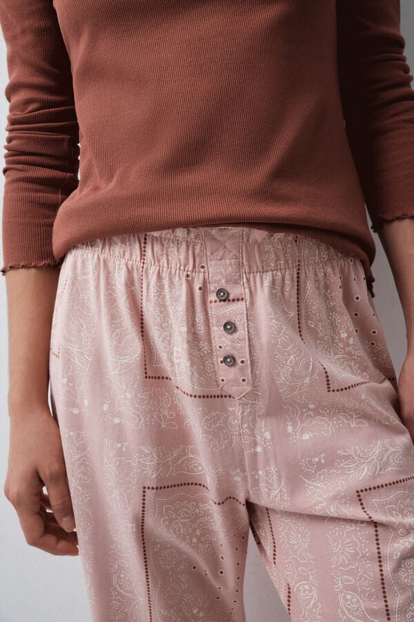 Women'secret Roze pamučne duge pantalone sa bandanom Roze
