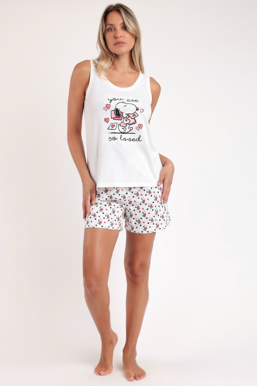 Pijama corto Snoopy corazones
