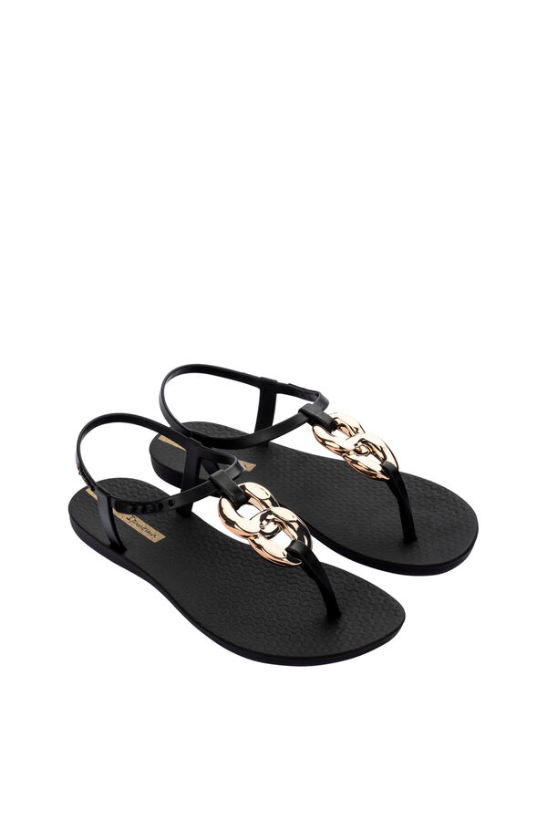 Ipanema Sand&aacute;lia de tiras em T com corrente preto