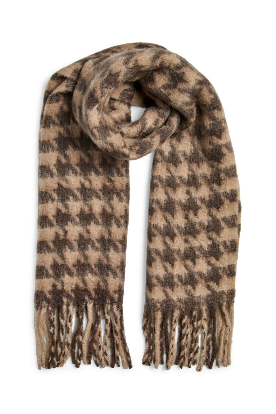 Bufanda larga básica cuadros pico gallo flecos