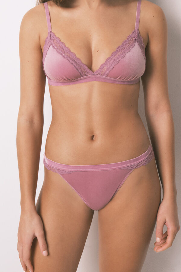 Women'secret Roze čipka i pli&scaron; tanga gaćice Roze