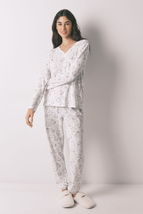 Women'secret Bela mekana rebrasta Moomin dezenirana duga pidžama Print