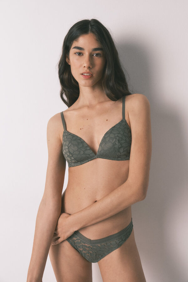 Women'secret Kaki klasične čipkaste gaćice V-izrezanog struka Kaki