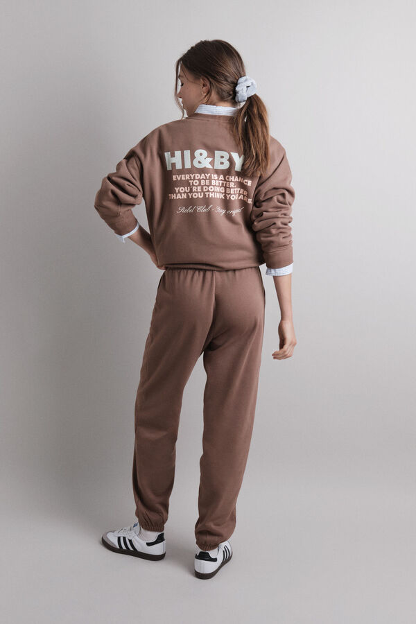 HI&BYE Smeđe pamučne pli&scaron;ane jogger pantalone  Braon