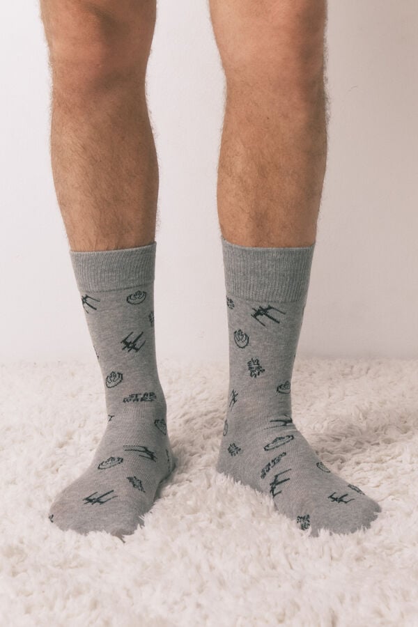 Women'secret Paket od 3 para dugih pamučnih čarapa sa motivom Ratova zvezda Siva