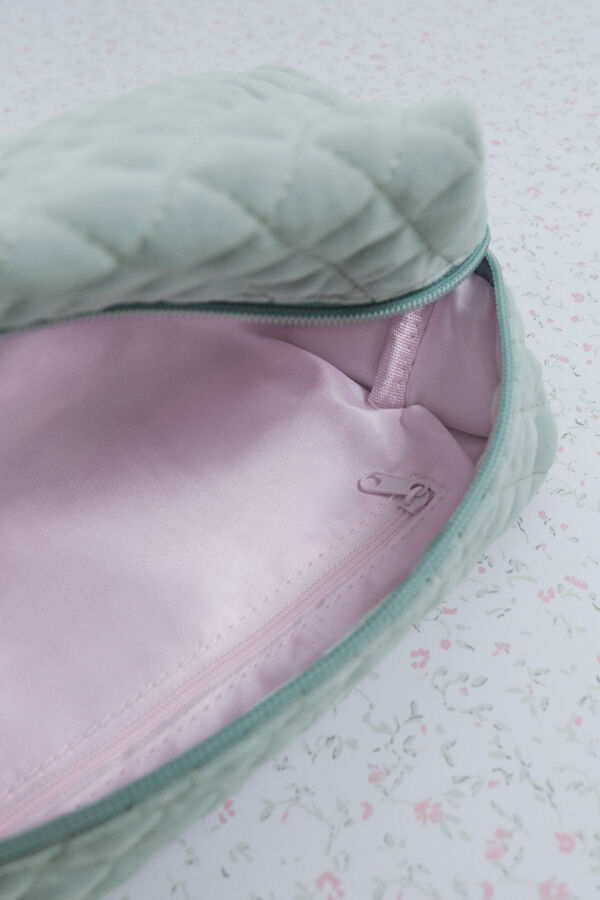 HI&BYE Trousse de toilette en velours vert avec logo brod&eacute; vert