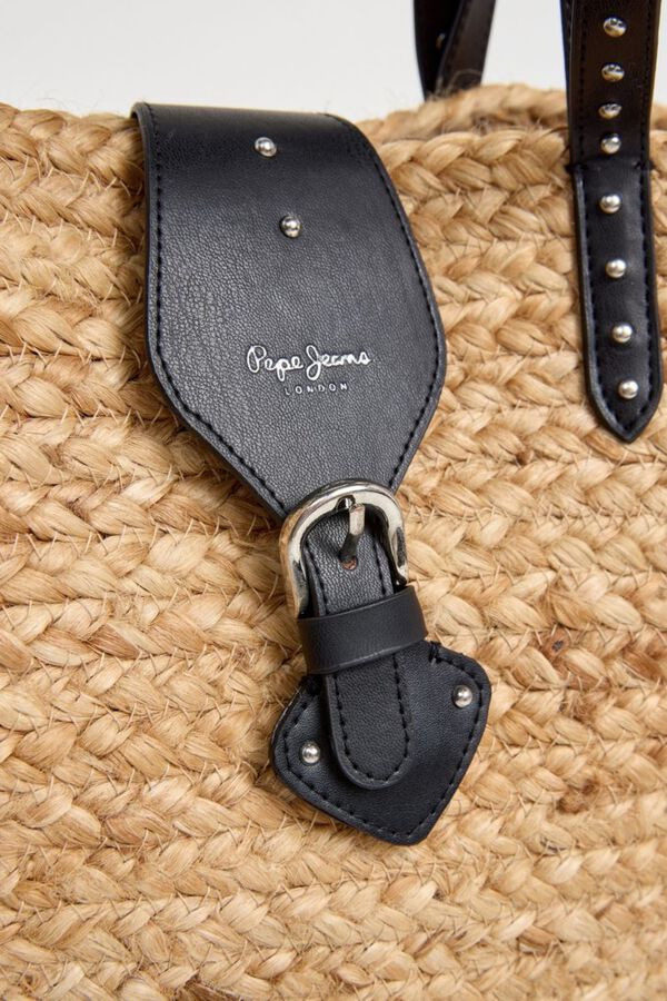 Pepe Jeans Bolso tote playa rafia tachuelas negro