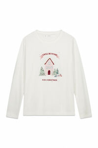 Women'secret Majica dugi rukav bele boje sa božićnim motivom od 100% pamuka 