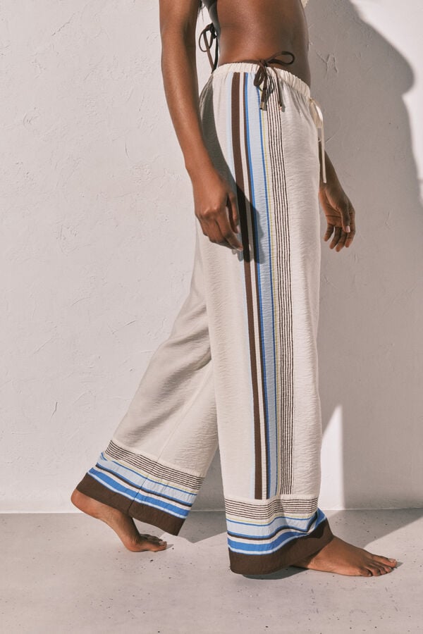 Women'secret Braon lepr&scaron;ave pantalone na pruge Bež