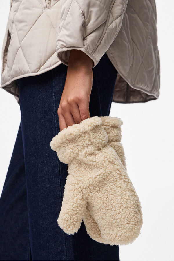 Pieces Luvas de pel&uacute;cia bege