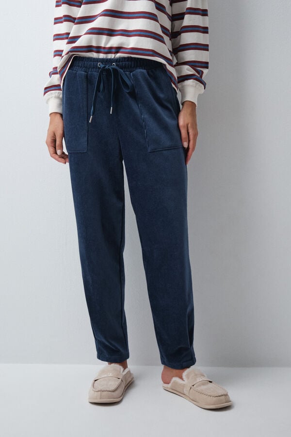 Women'secret Plave duge pantalone od somota Plava