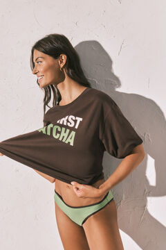Women'secret Braon oversized majica "But first matcha"