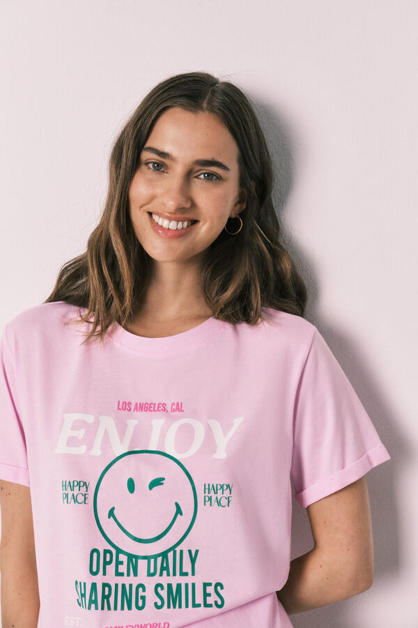 Women'secret Roze pamučna kratka pidžama SmileyWorld&reg; Ljubičasta