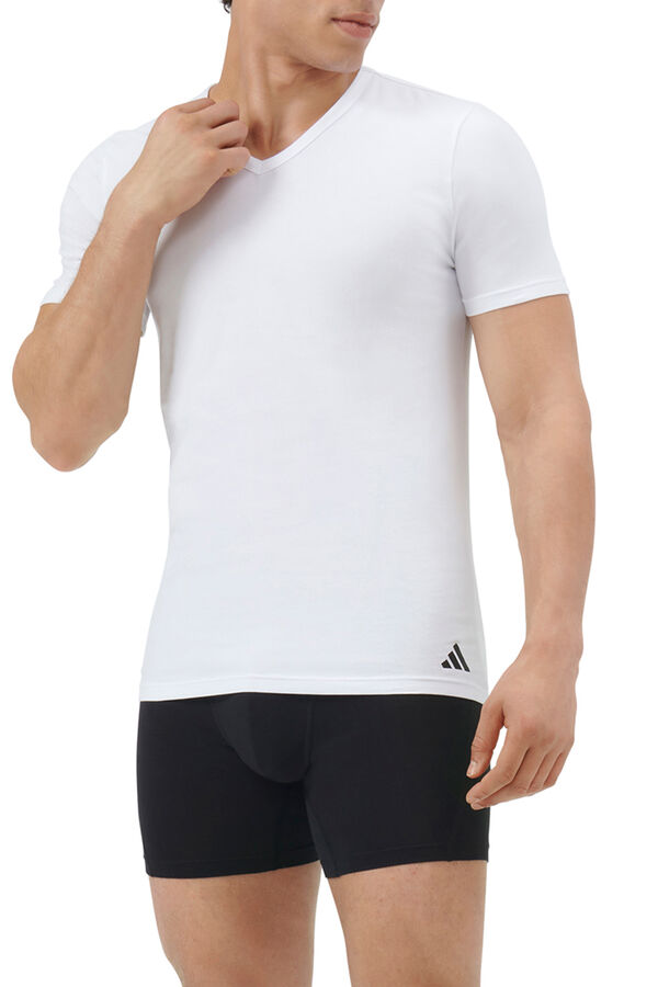 Adidas Pacote com 2 camisetas para homem de algod&atilde;o el&aacute;stico com gola em bico branco