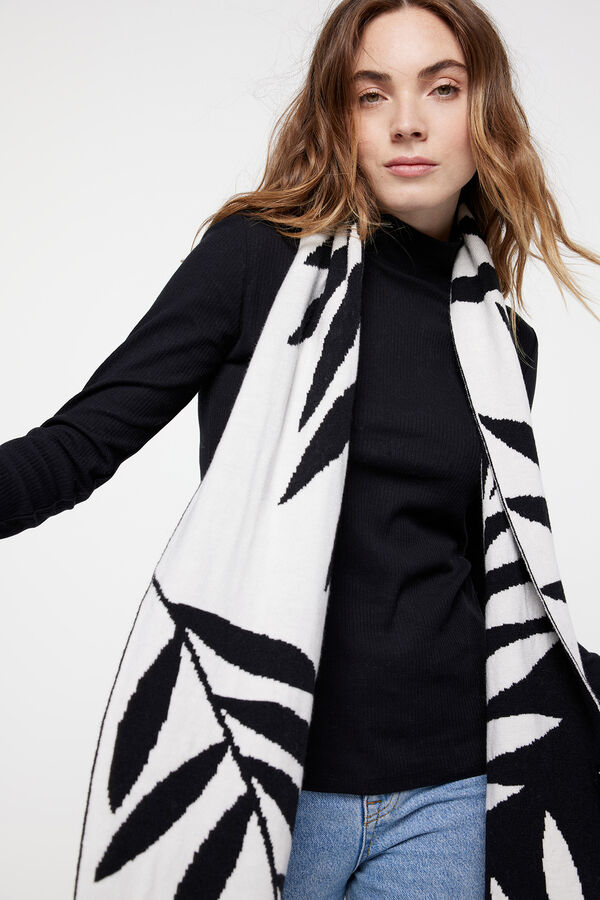 Pieces Bufanda fina con estampado en dibujo de hoja.Textura suave y acabado sim&eacute;trico. blanco