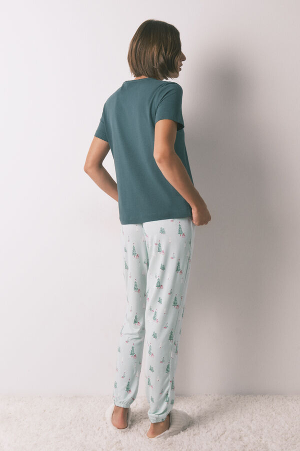 Women'secret Duge pletene pantalone od antilopa sa božićnim printom Zelena