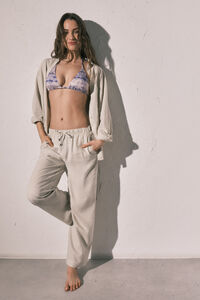 Women'secret Bele dugačke pantalone od lana