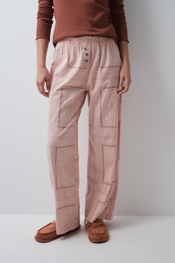 Women'secret Roze pamučne duge pantalone sa bandanom Roze